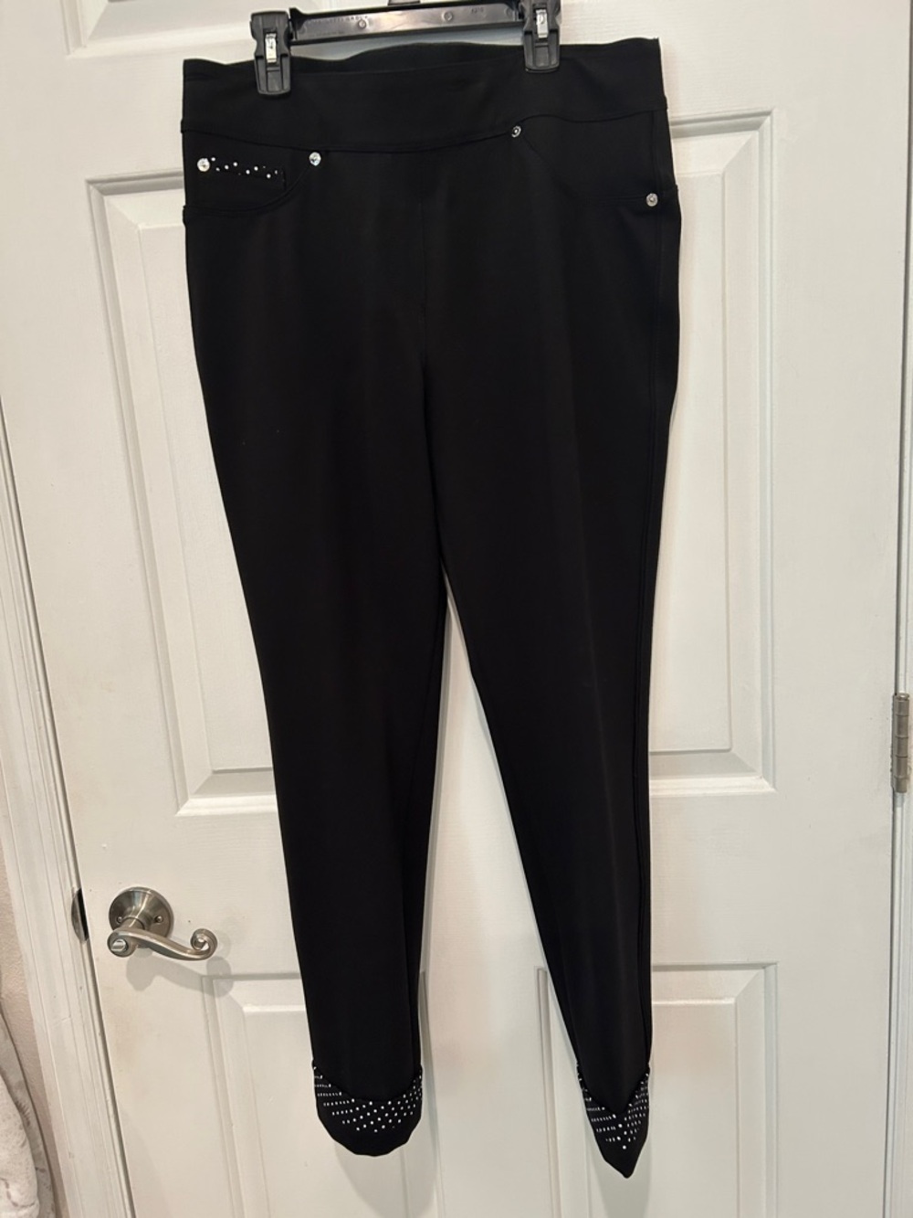 Nygard Black Polka Dot Embellished Ponte Slim Fit Pants Size L